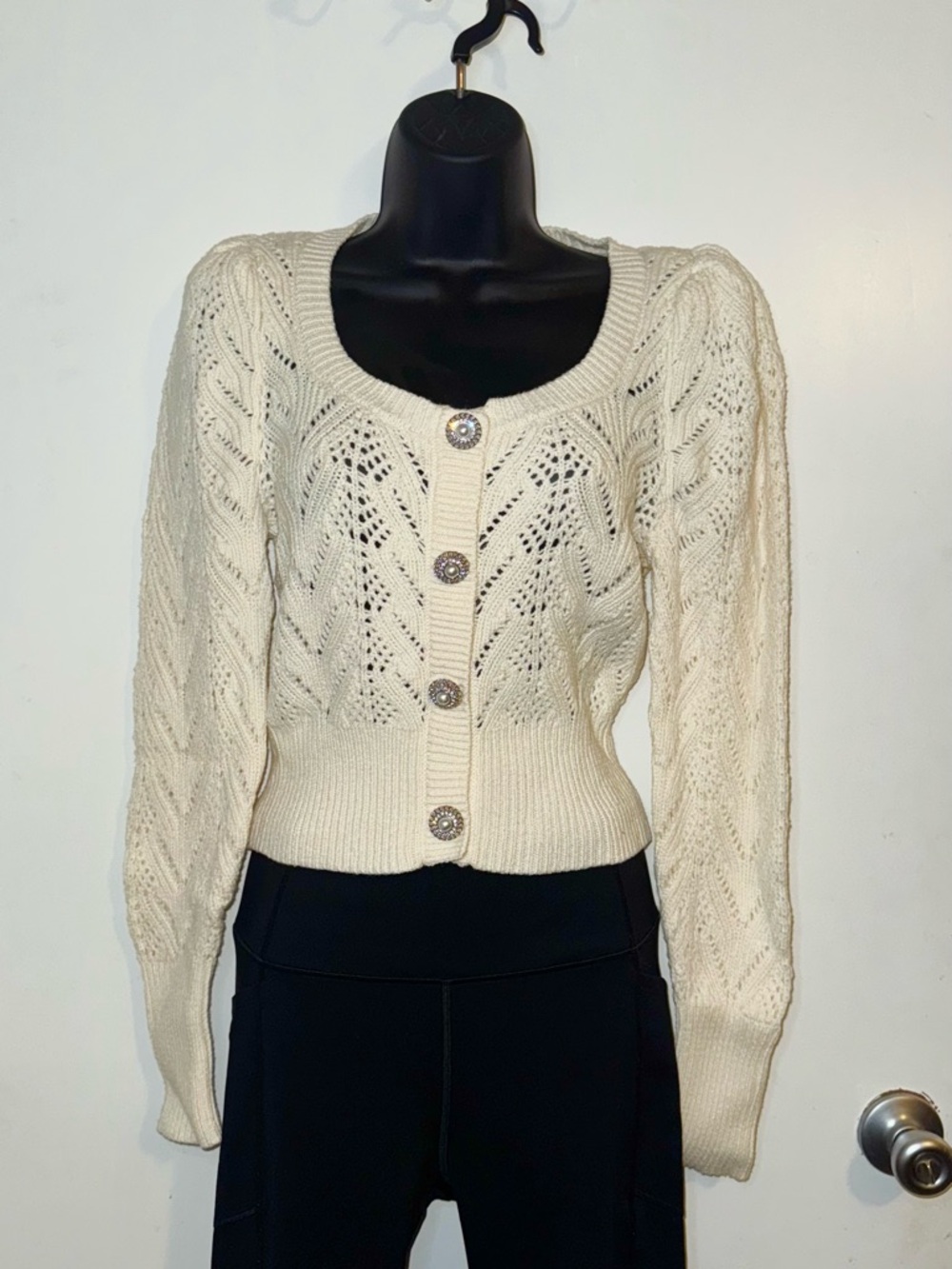Cream Knit Button-Front Women's Sweater Cardigan